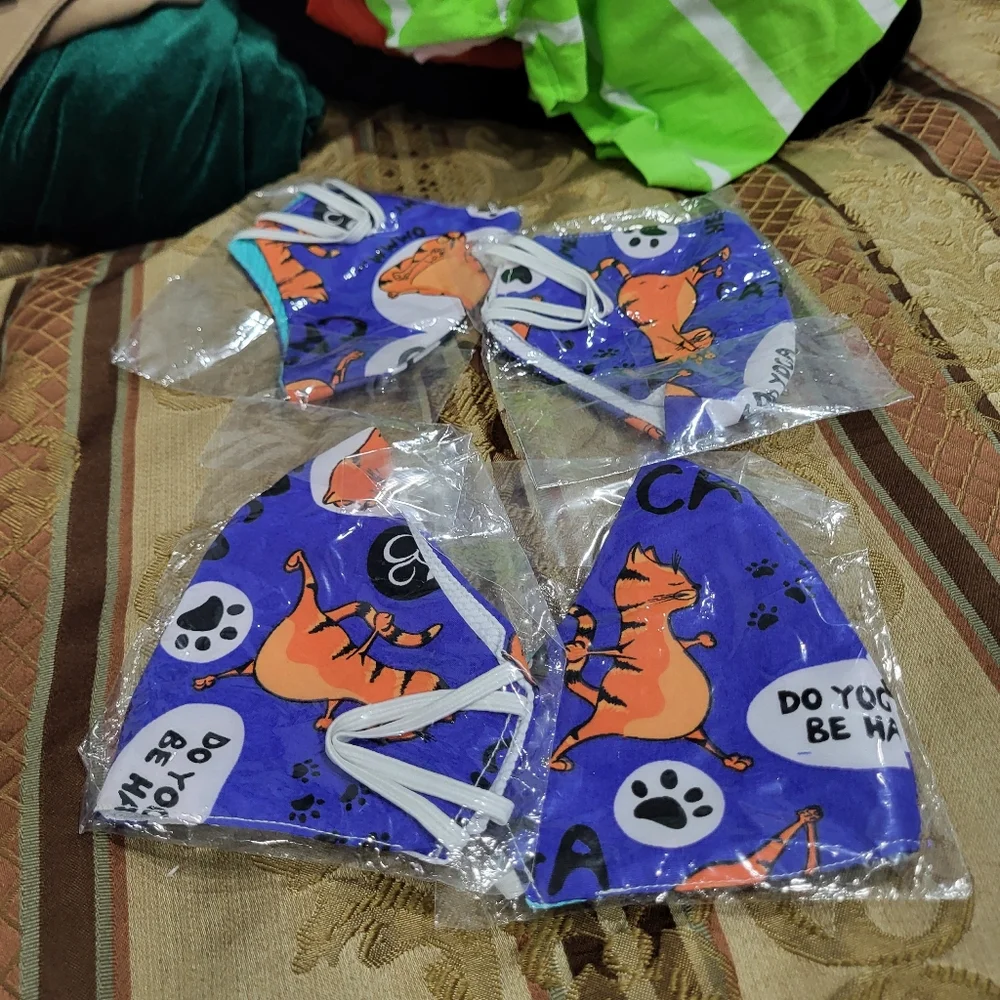 Reusable Child Blue Cat Print Face Masks (2-pack)